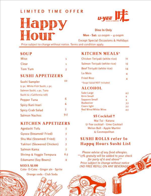 HAPPY HOUR Sushi (Dine in/Take out)